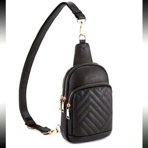 Black Vegan Leather Quilted Crossbody Bag